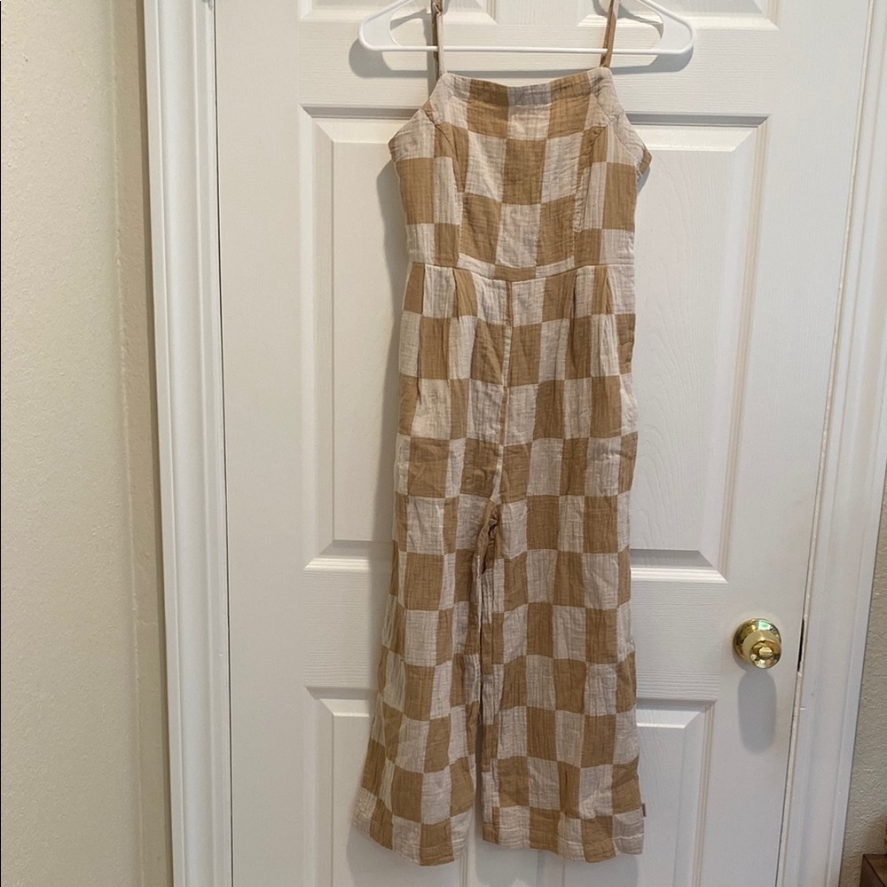 Brixton Tan and Cream Checkered Jumpsuit